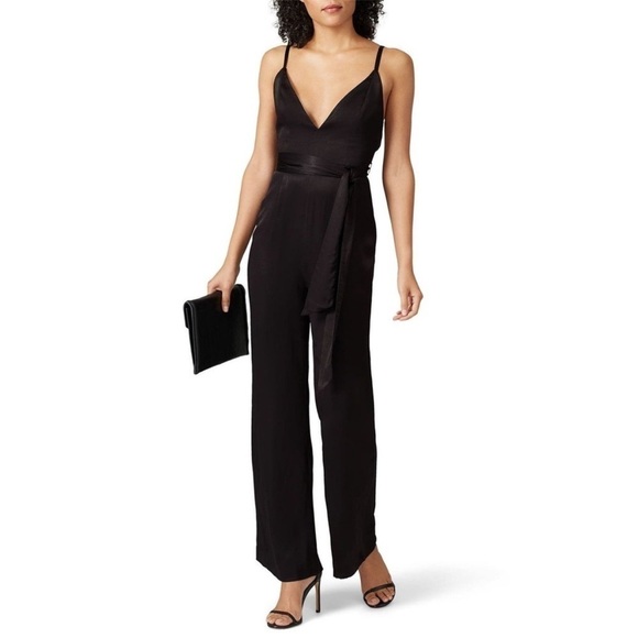 Fame and Partners Benton Jumpsuit Black Satin Size 14 - Picture 1 of 16